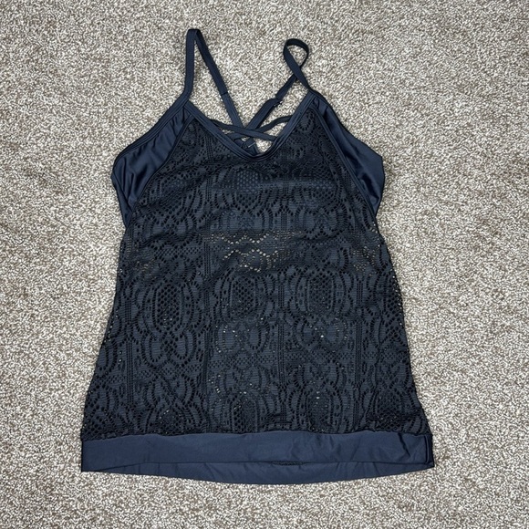 Women's Solid Black Bralette Tankini with Bikini Bottoms Size Medium - Picture 2 of 6